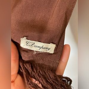 VTG C.P. Company Silk scarf chocolate brown with fringe cp company all-gender
